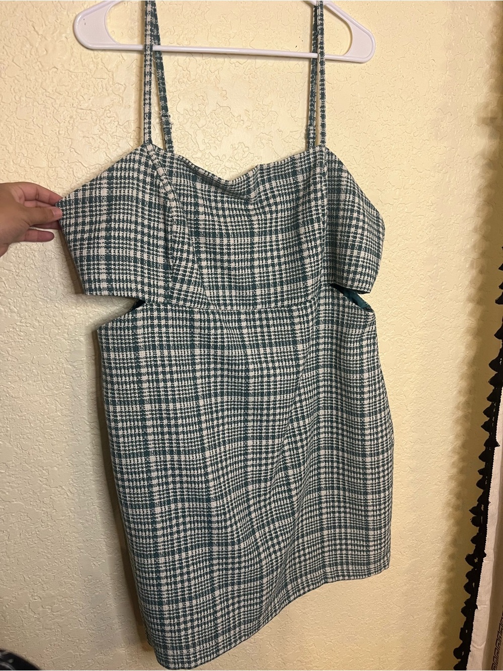 NWT Forever 21 Green & White Plaid Mini Dress with Cutouts